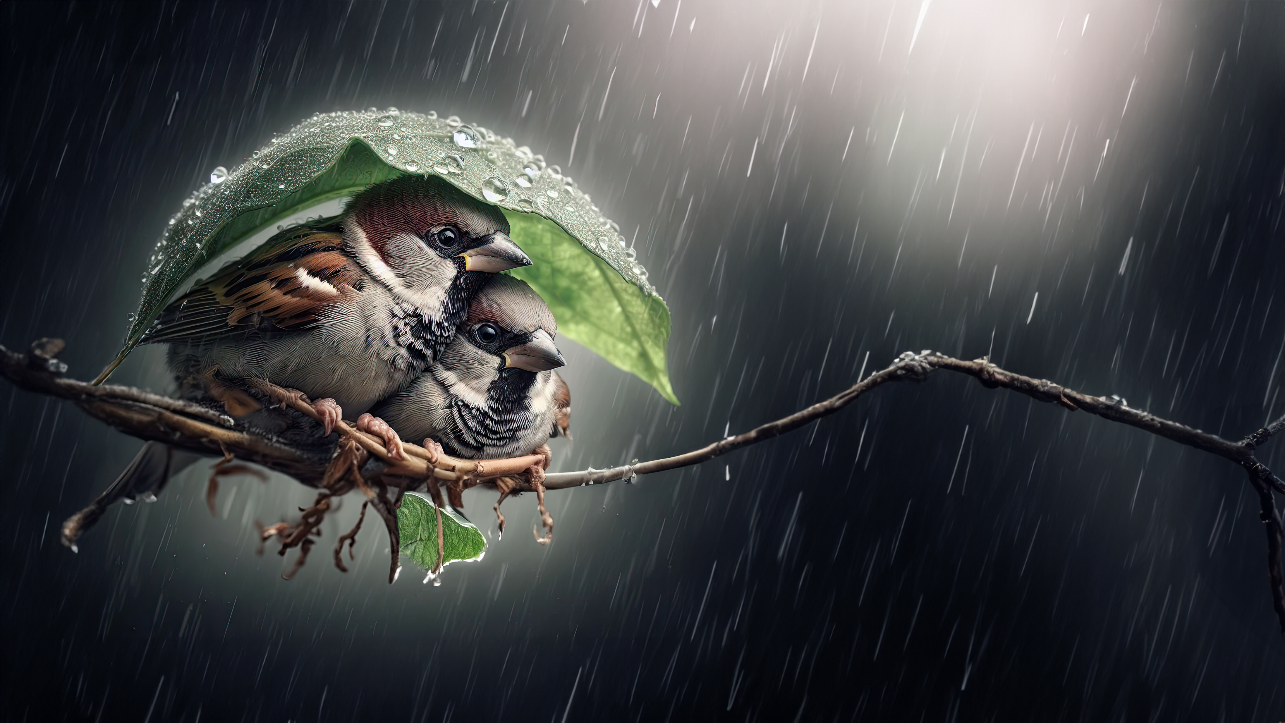 Sparrows in Rain
